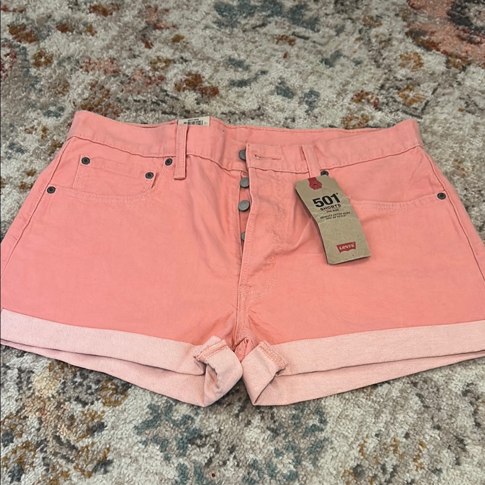 Levi's Pink Jean Shorts with Cuffed Hems